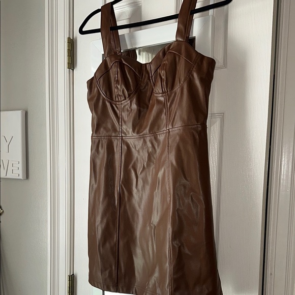 a new day Dresses & Skirts - Brown Faux Leather Mini Dress